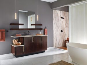 KraftMaid Bathroom Vanity - Peppercorn on Maple Slab 1